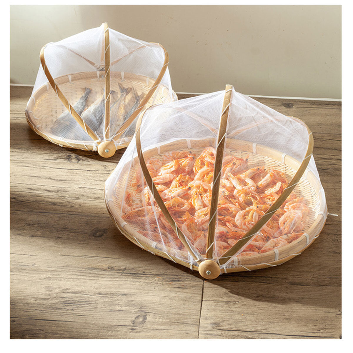 Bamboo Storage Basket with Mesh Cover for Fruit Vegetables Food Bread Kitchen AU