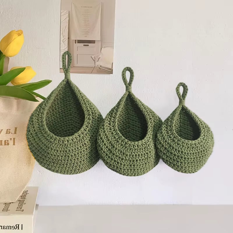 Handwoven Hanging Fruit Vegetable Basket, Organizer Container Decor for Kitchen Garden Mount Wall Plant