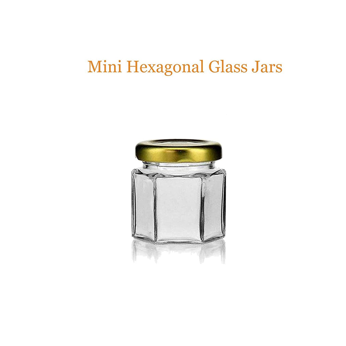 50 Hexagon Mini Glass Jar with Wood Dipper Gold Lid Bee Pendant Jute Rope Small