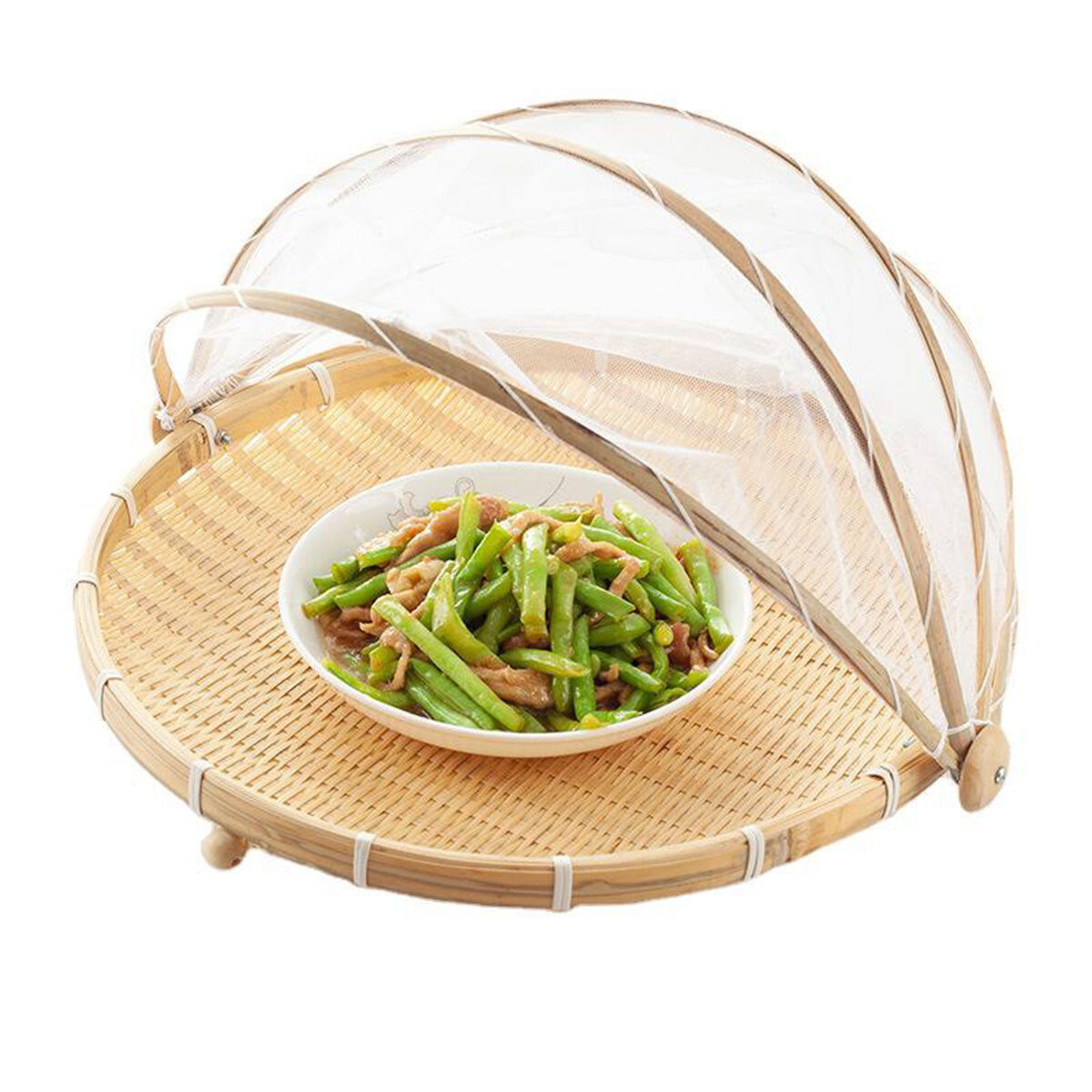 Bamboo Storage Basket with Mesh Cover for Fruit Vegetables Food Bread Kitchen AU
