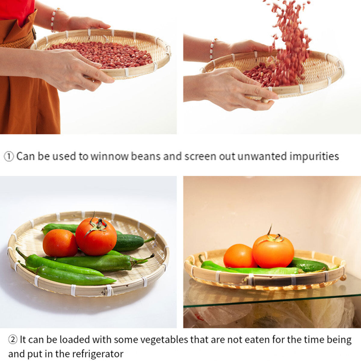 Bamboo Storage Basket with Mesh Cover for Fruit Vegetables Food Bread Kitchen AU