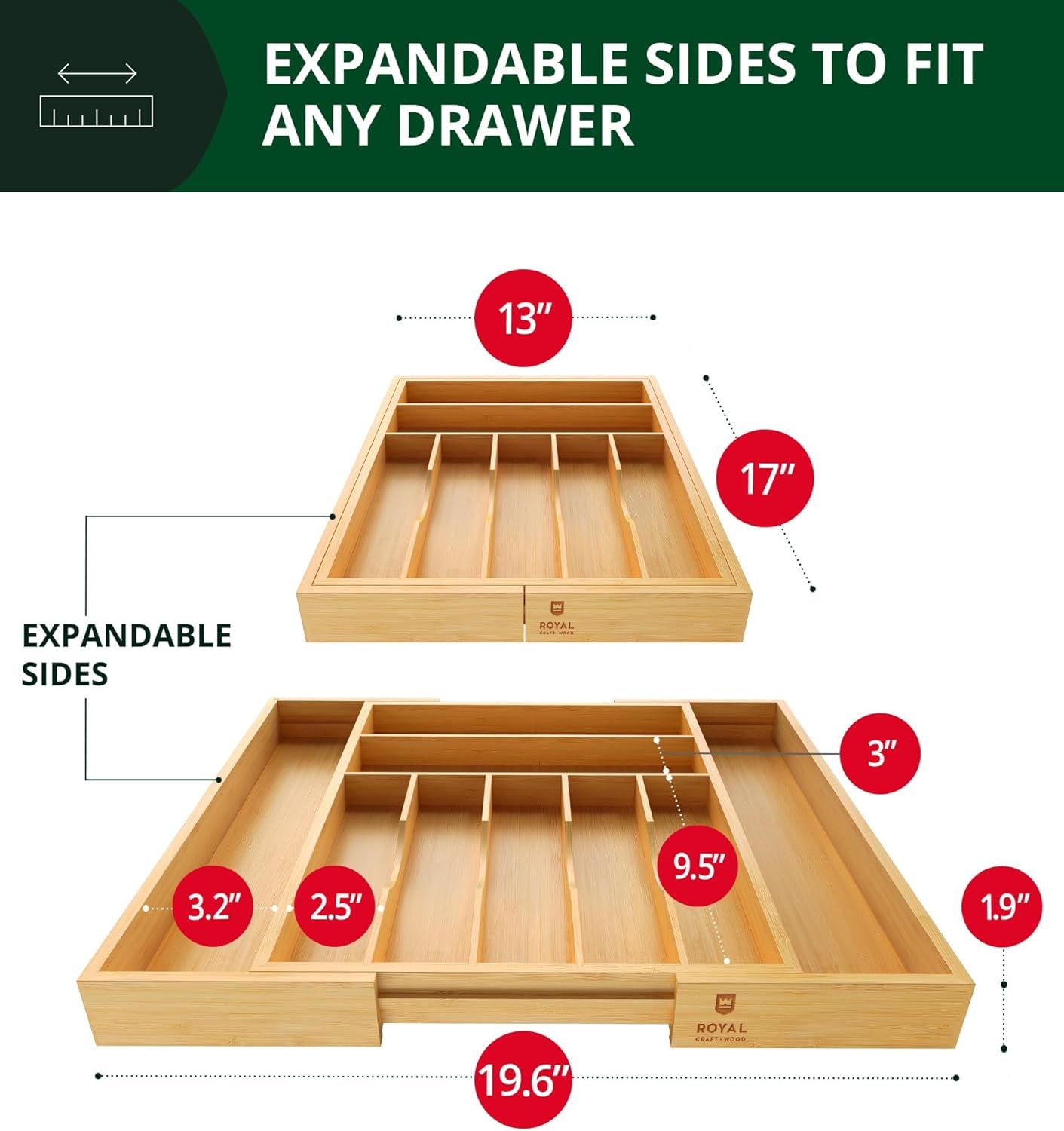 Bamboo Kitchen Drawer Organizer - Expandable Silverware Organizer/Utensil Holder and Cutlery Tray with Grooved Drawer Dividers for Flatware and Kitchen Utensils