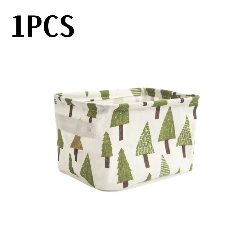 Small Foldable Canvas Storage Basket with Handle Cotton and Linen Desktop Storage Box Small Fresh Waterproof Storage Basket 1PC