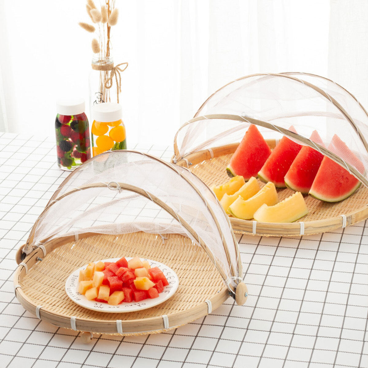 Bamboo Storage Basket with Mesh Cover for Fruit Vegetables Food Bread Kitchen AU