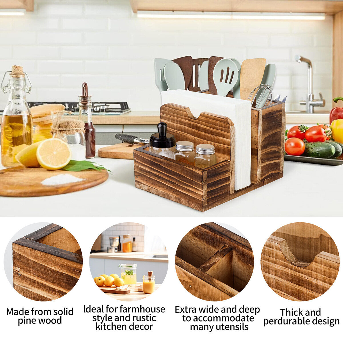 Wooden Spice Storage Box Kitchen Organizer Rack Countertop Container for Herbs