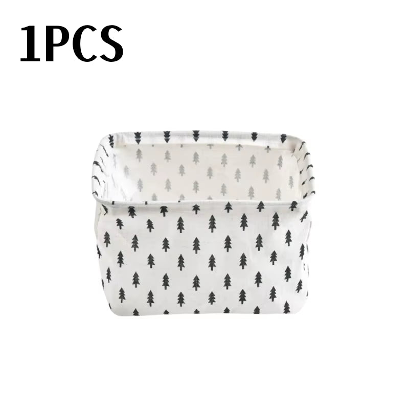 Small Foldable Canvas Storage Basket with Handle Cotton and Linen Desktop Storage Box Small Fresh Waterproof Storage Basket 1PC