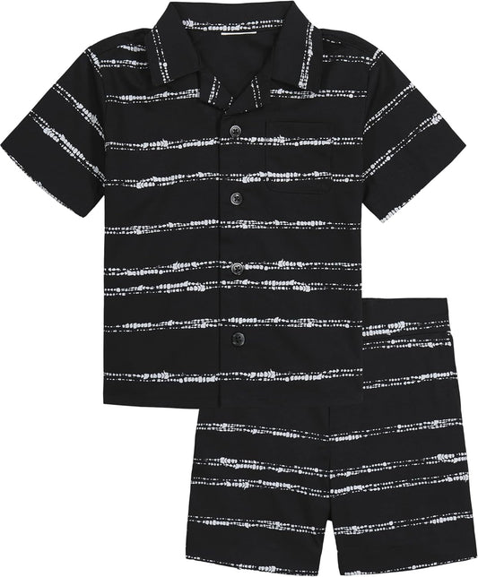 Boys 2 Piece Dress up Cabana Set with Woven Shirt and Shorts
