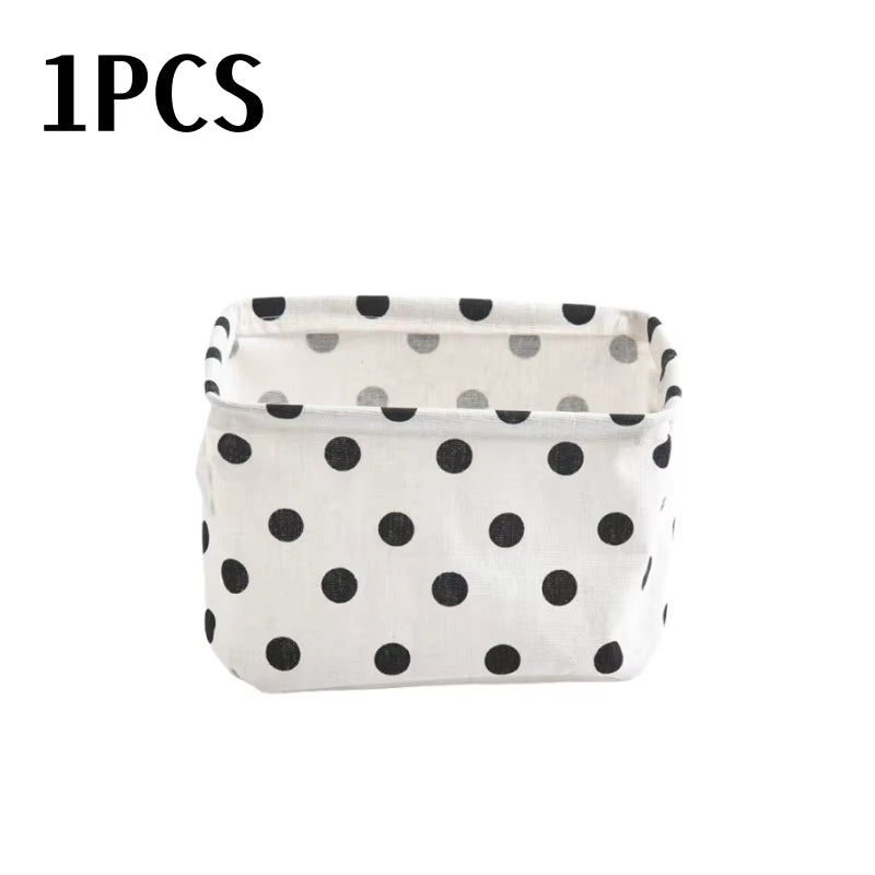 Small Foldable Canvas Storage Basket with Handle Cotton and Linen Desktop Storage Box Small Fresh Waterproof Storage Basket 1PC