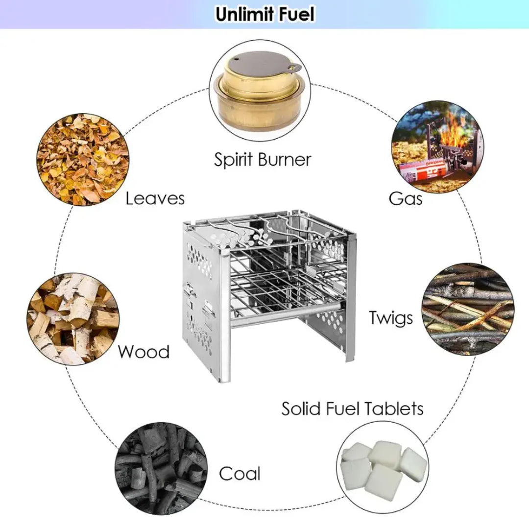 Mini Folding Wood Stove – Stainless Steel, Compact