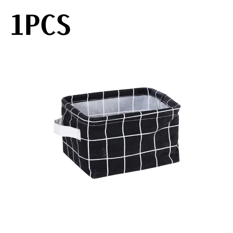 Small Foldable Canvas Storage Basket with Handle Cotton and Linen Desktop Storage Box Small Fresh Waterproof Storage Basket 1PC