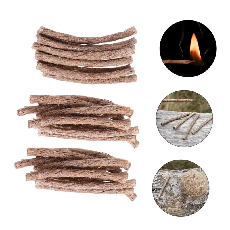 12/24Pcs Survival Wick Hemp Cord Easy to Carry Camping Hemp Fire Starters Outdoor Wick Camping Ropes Survival Tools