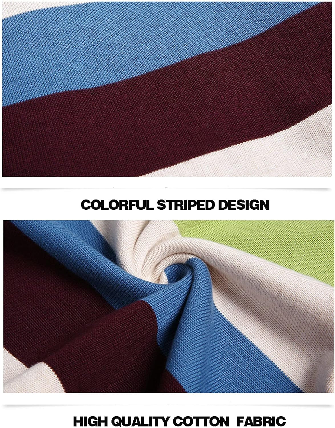 Boy'S Long-Sleeve Sweater Pullover V-Neck 100% Cotton Multicolor Stripe