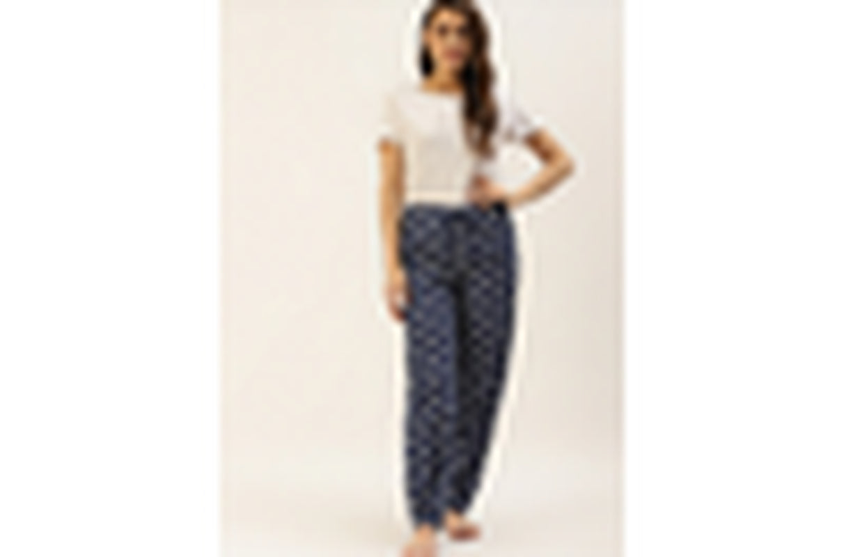 Mbeautiful Women'S Organic Cotton Hand-Block Printed Lounge Pants - Indigo - Black Friday Sale