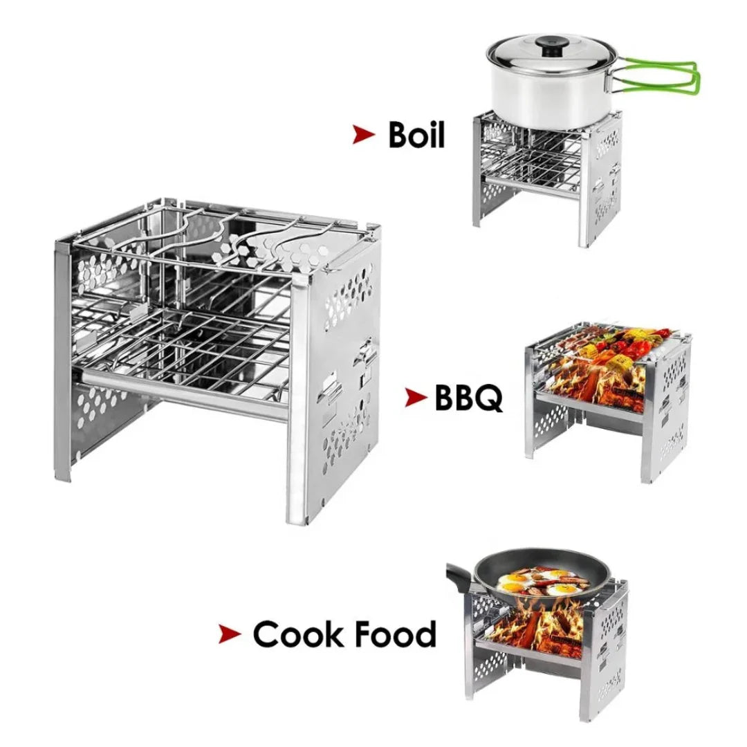 Mini Folding Wood Stove – Stainless Steel, Compact