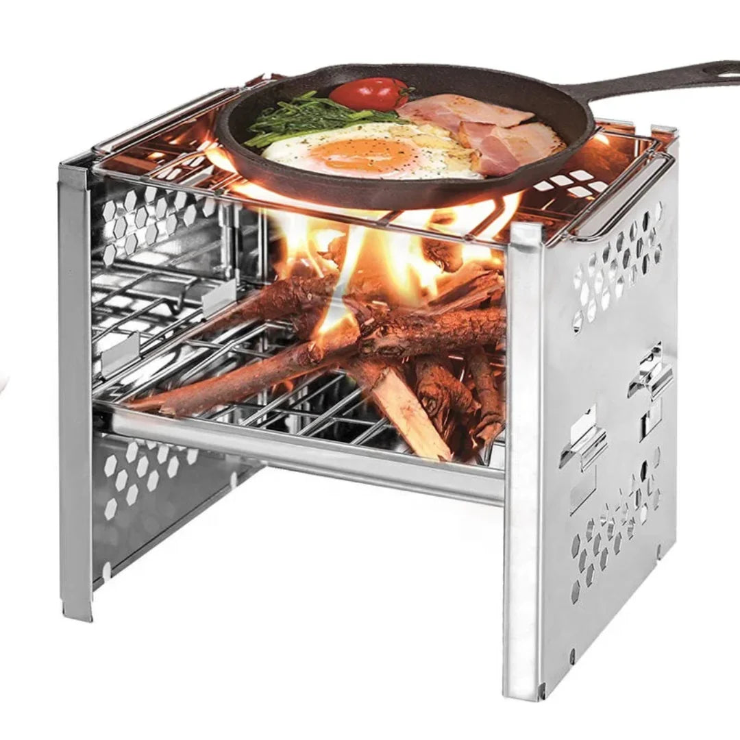 Mini Folding Wood Stove – Stainless Steel, Compact