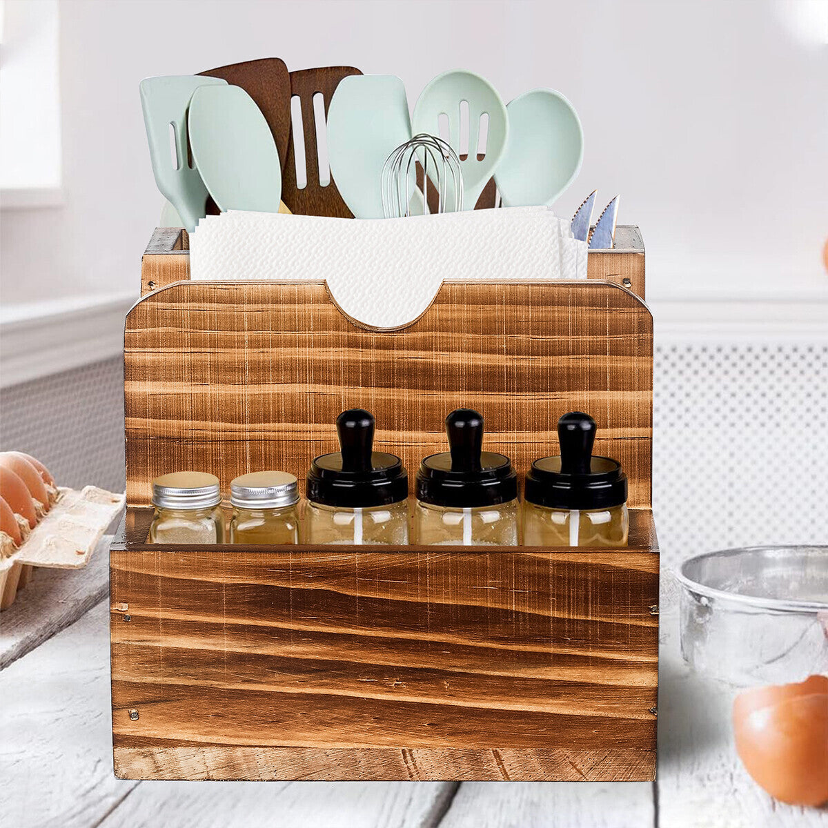 Wooden Spice Storage Box Kitchen Organizer Rack Countertop Container for Herbs