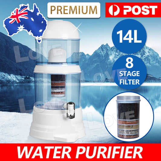 14L Benchtop 8 Stage Water Filter - Ceramic Carbon Mineral Stone Silica Purifier