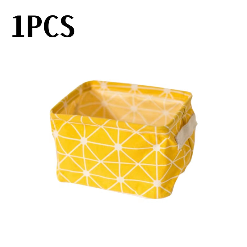 Small Foldable Canvas Storage Basket with Handle Cotton and Linen Desktop Storage Box Small Fresh Waterproof Storage Basket 1PC