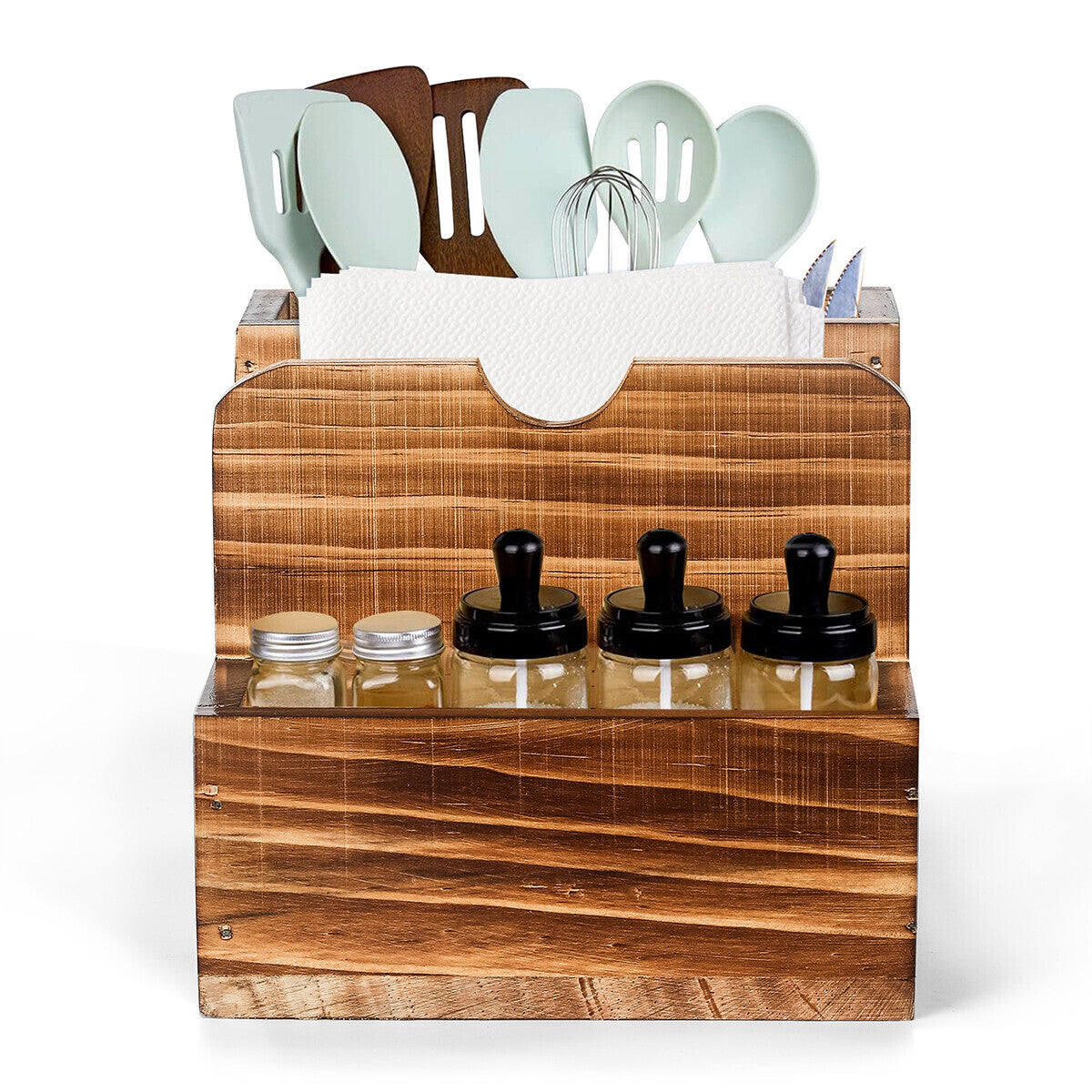 Wooden Spice Storage Box Kitchen Organizer Rack Countertop Container for Herbs