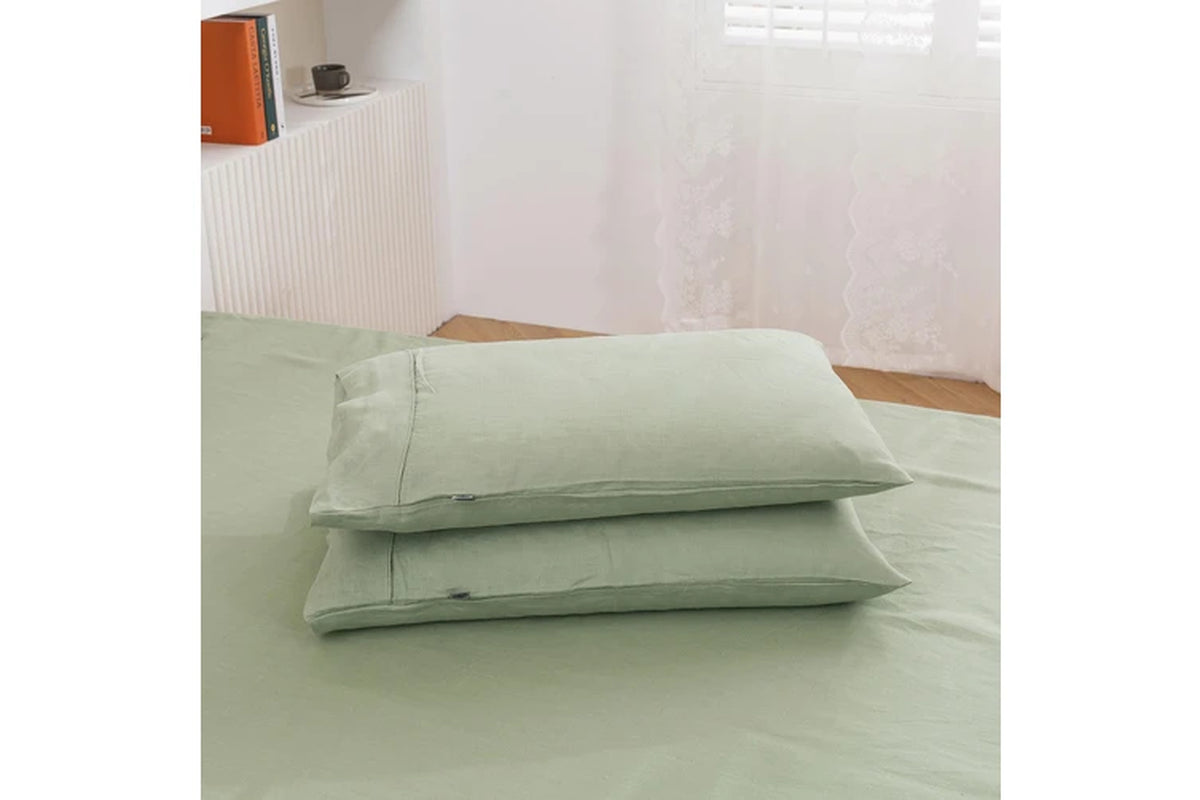 Vintage Washed Hemp Linen Sheet Set Sage (Queen,King,Super King)