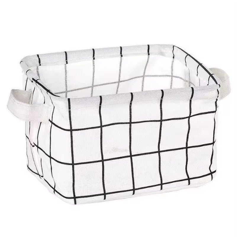 Small Foldable Canvas Storage Basket with Handle Cotton and Linen Desktop Storage Box Small Fresh Waterproof Storage Basket 1PC