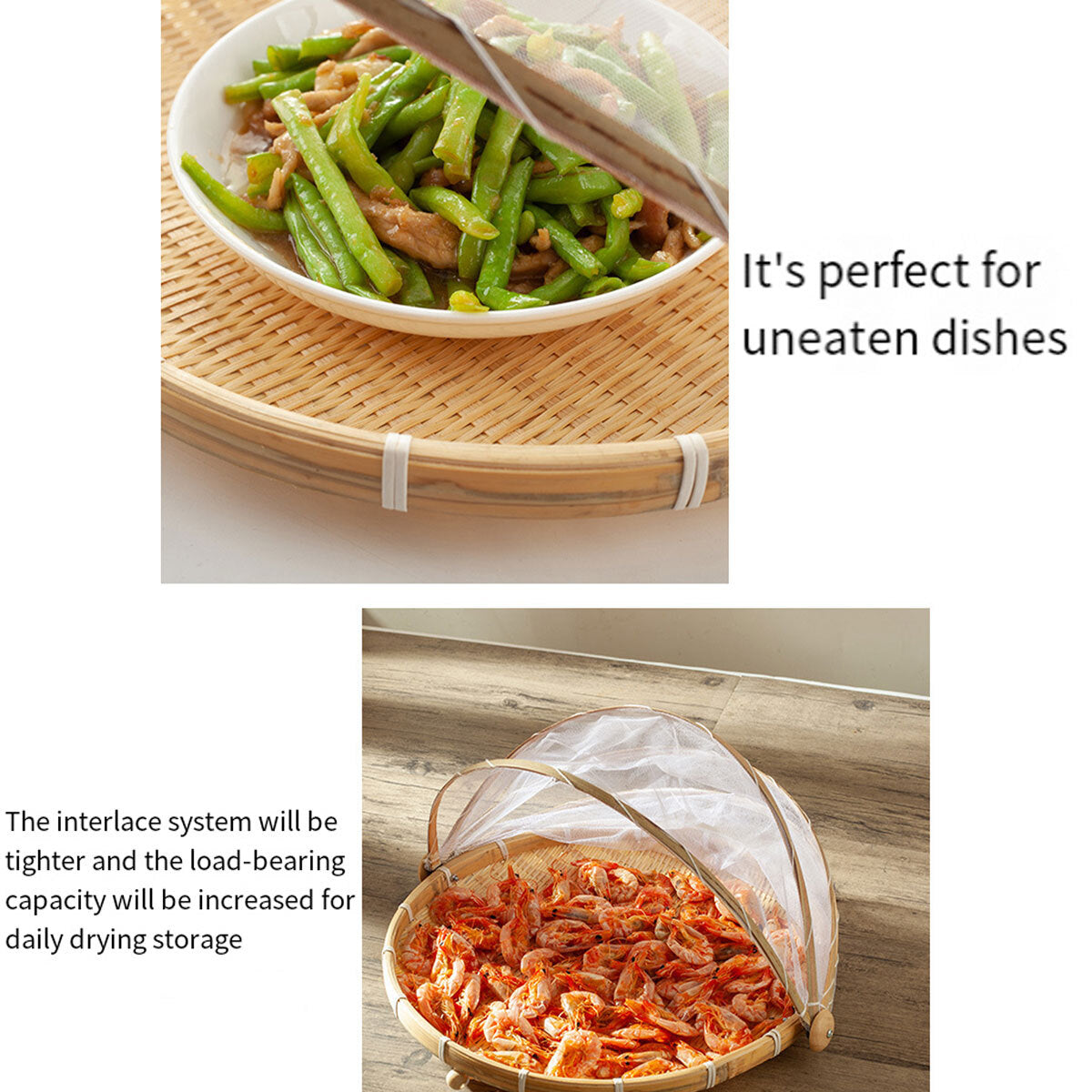 Bamboo Storage Basket with Mesh Cover for Fruit Vegetables Food Bread Kitchen AU