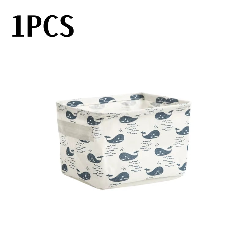 Small Foldable Canvas Storage Basket with Handle Cotton and Linen Desktop Storage Box Small Fresh Waterproof Storage Basket 1PC