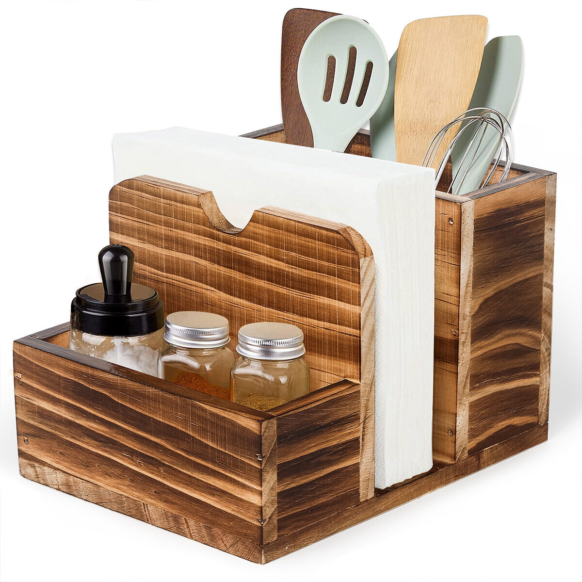 Wooden Spice Storage Box Kitchen Organizer Rack Countertop Container for Herbs