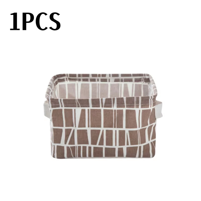 Small Foldable Canvas Storage Basket with Handle Cotton and Linen Desktop Storage Box Small Fresh Waterproof Storage Basket 1PC