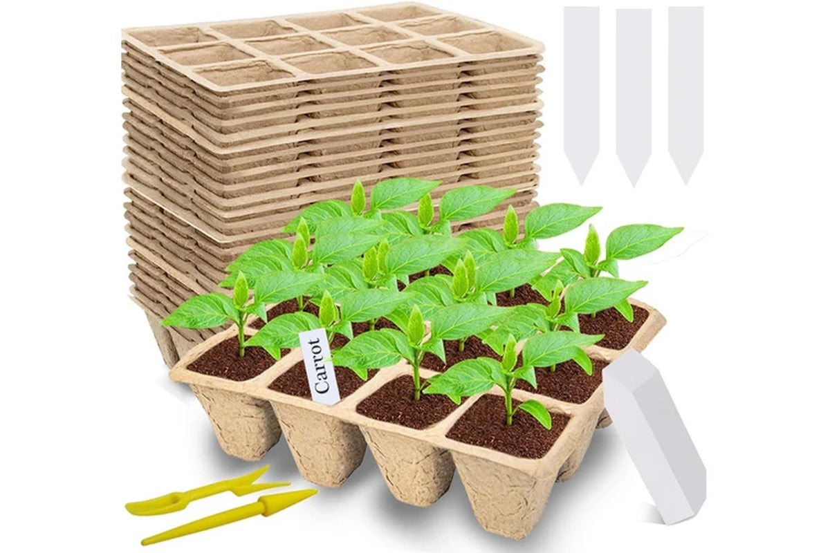 240 Cells Seed Start Tray, 20 Packs Biodegradable Peat Pots for Seedlings, Organic Germination Plant Starter Kit with 200 Labels