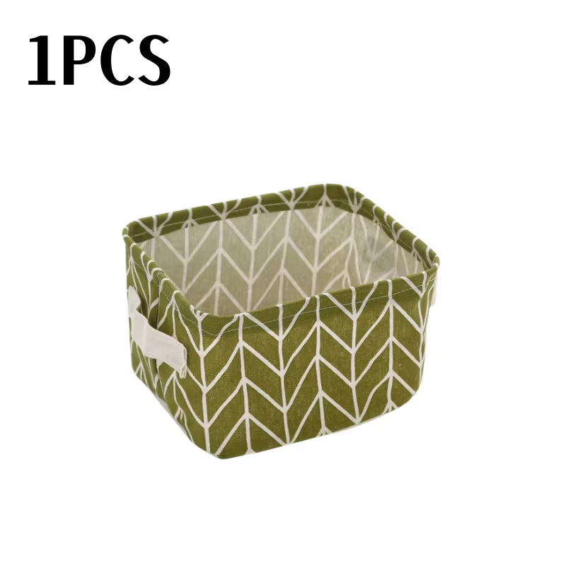 Small Foldable Canvas Storage Basket with Handle Cotton and Linen Desktop Storage Box Small Fresh Waterproof Storage Basket 1PC