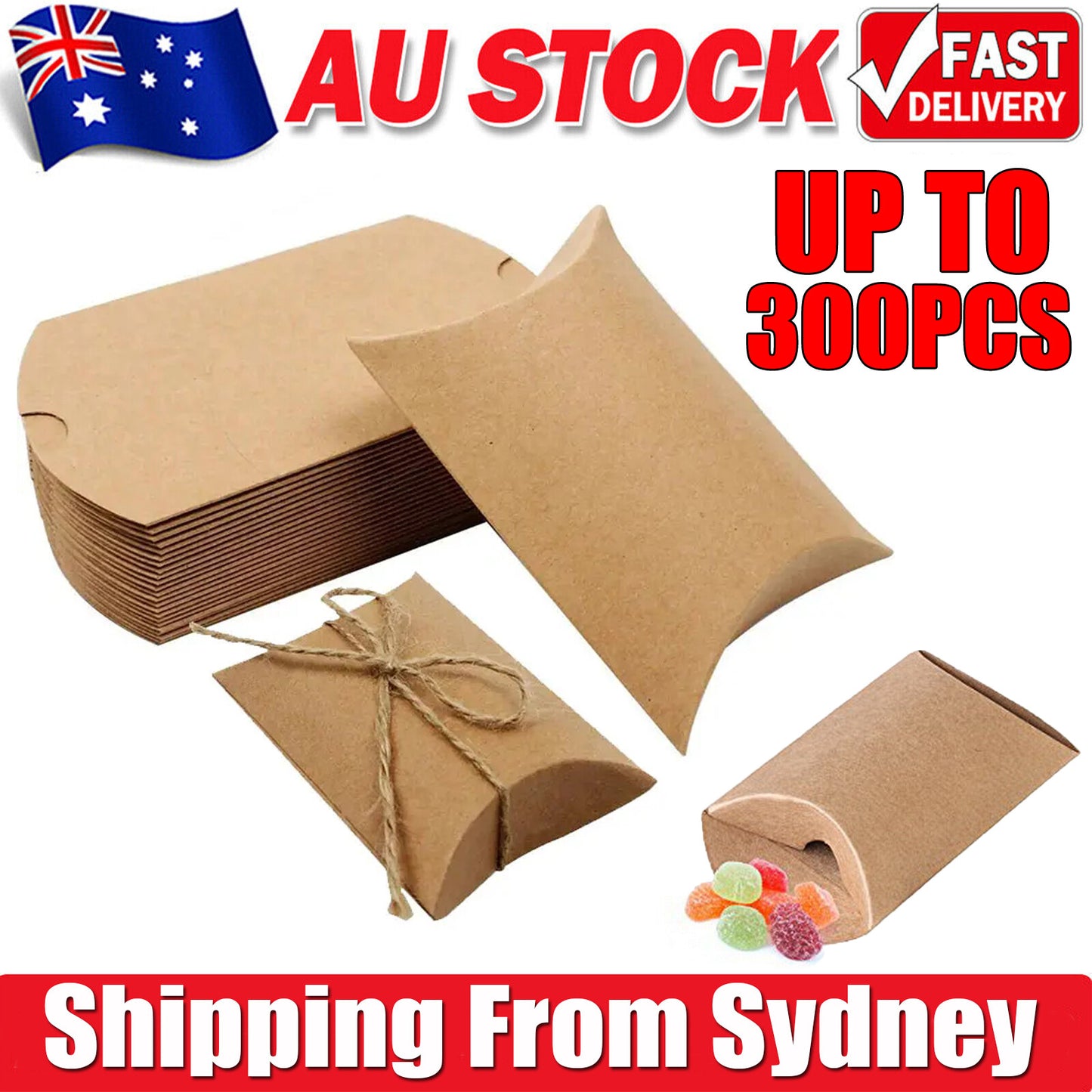 UP 300Pcs Xmas Candy Gift Box Bag Pillow Favor Kraft Paper Gift Favour Wedding