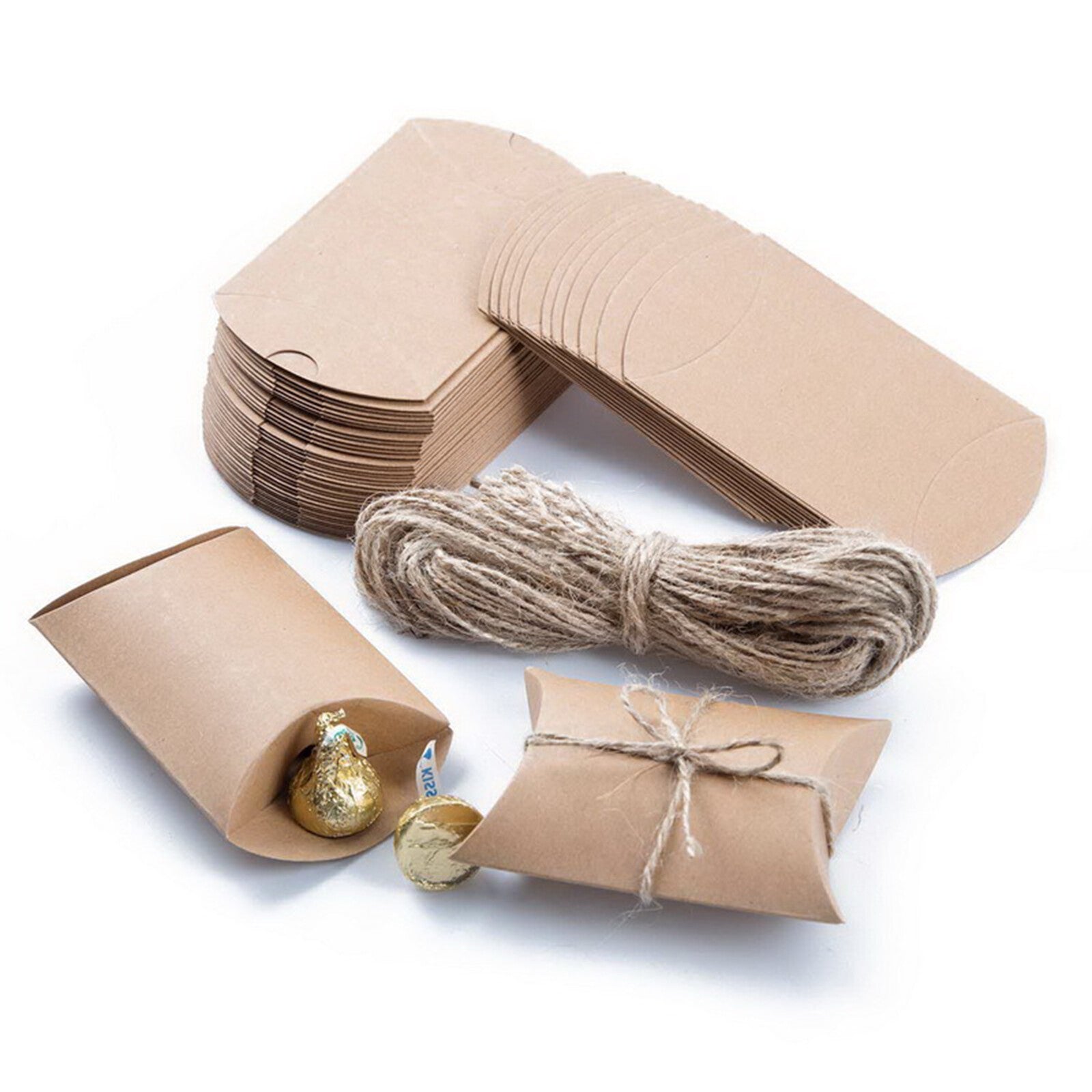 UP 300Pcs Xmas Candy Gift Box Bag Pillow Favor Kraft Paper Gift Favour Wedding