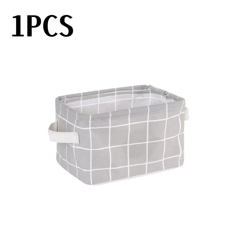 Small Foldable Canvas Storage Basket with Handle Cotton and Linen Desktop Storage Box Small Fresh Waterproof Storage Basket 1PC