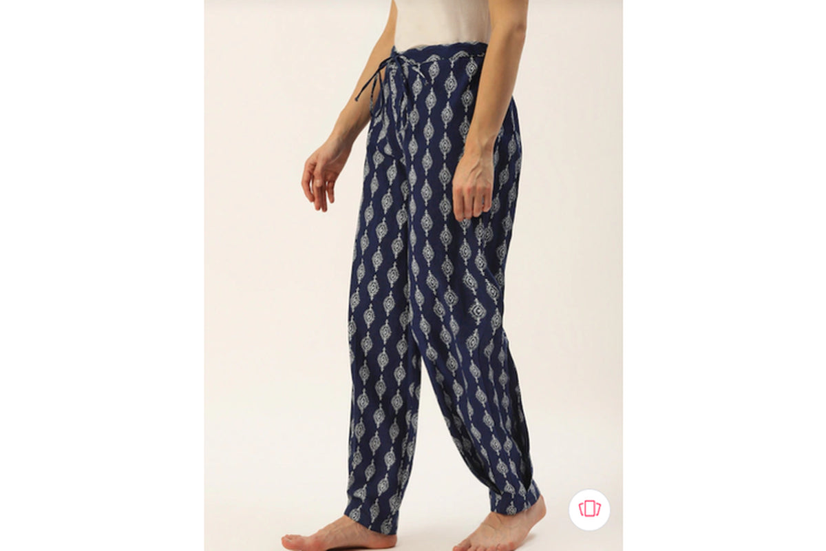 Mbeautiful Women'S Organic Cotton Hand-Block Printed Lounge Pants - Indigo - Black Friday Sale