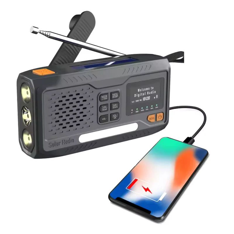 Solar Hand Crank Emergency Radio – Bluetooth, DAB+/FM, 4000Mah Power Bank, LED Torch & SOS Alarm