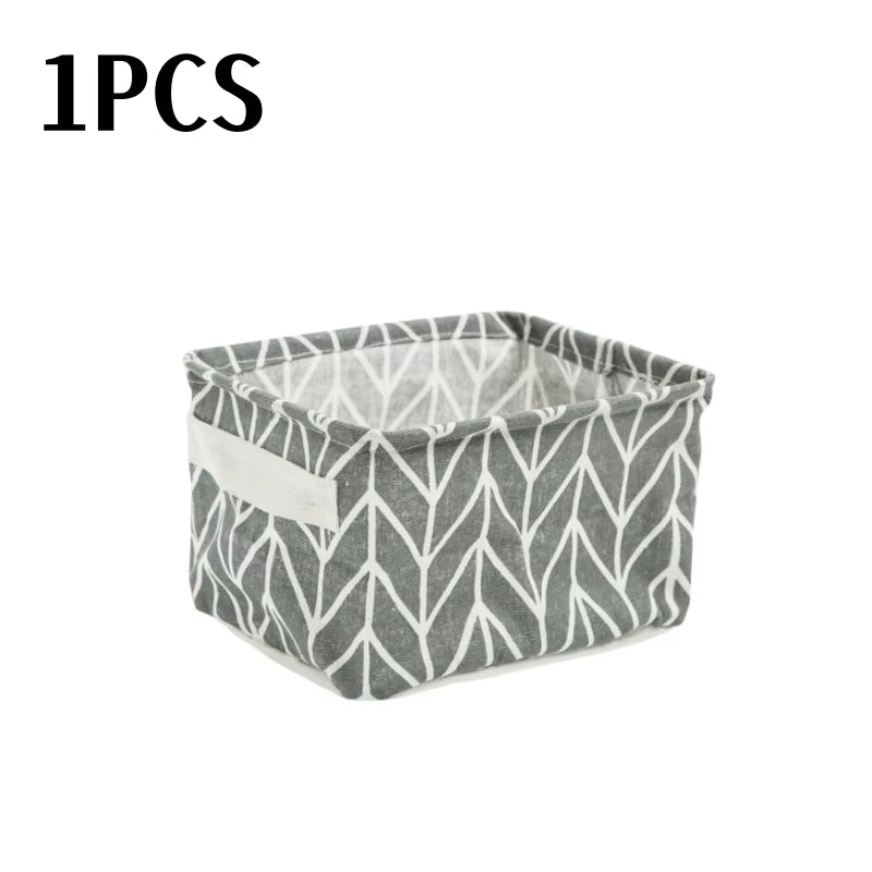 Small Foldable Canvas Storage Basket with Handle Cotton and Linen Desktop Storage Box Small Fresh Waterproof Storage Basket 1PC