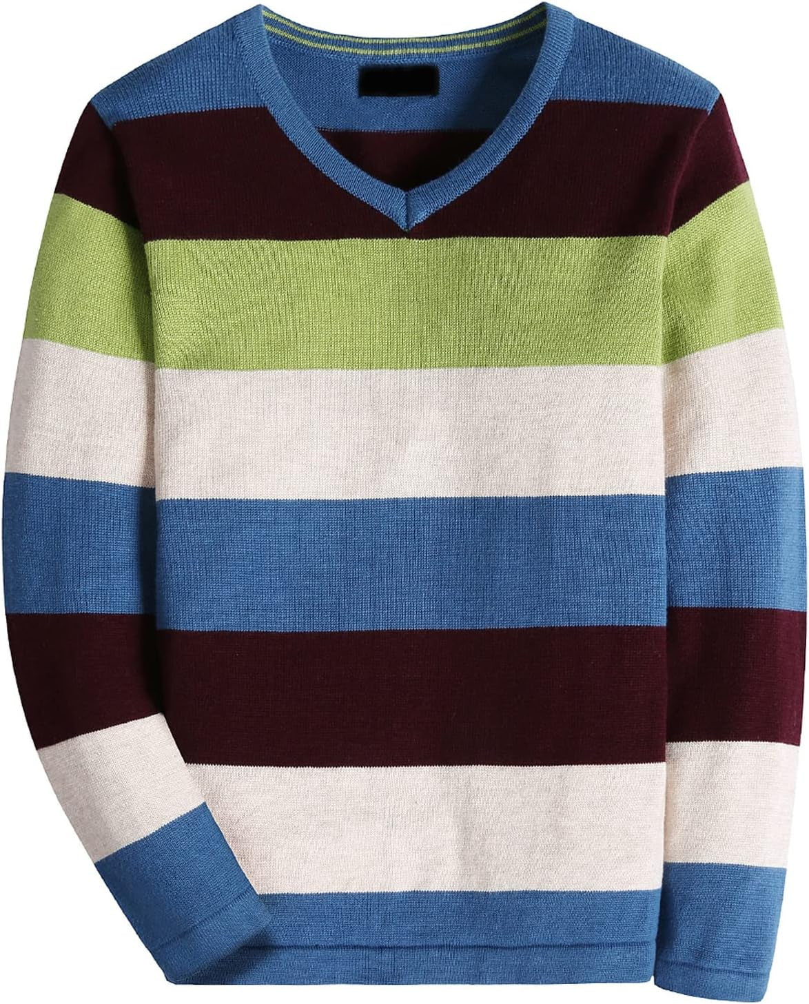 Boy'S Long-Sleeve Sweater Pullover V-Neck 100% Cotton Multicolor Stripe