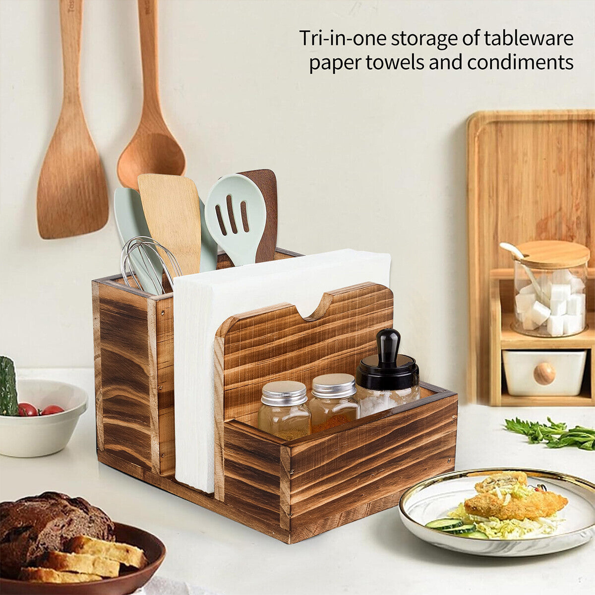 Wooden Spice Storage Box Kitchen Organizer Rack Countertop Container for Herbs