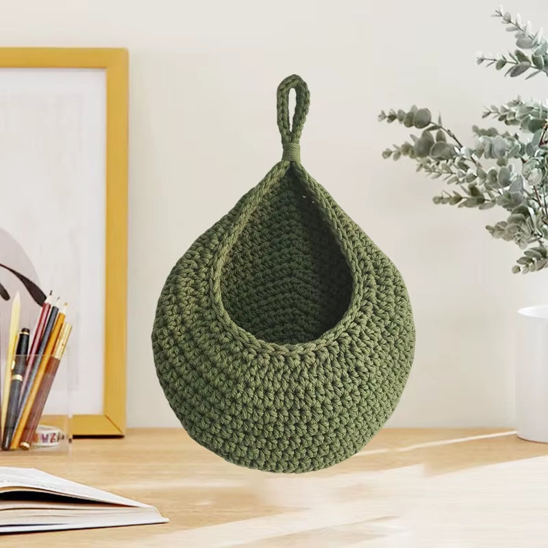 Handwoven Hanging Fruit Vegetable Basket, Organizer Container Decor for Kitchen Garden Mount Wall Plant