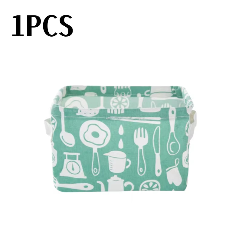 Small Foldable Canvas Storage Basket with Handle Cotton and Linen Desktop Storage Box Small Fresh Waterproof Storage Basket 1PC
