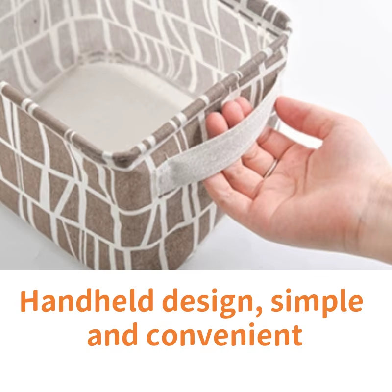 Small Foldable Canvas Storage Basket with Handle Cotton and Linen Desktop Storage Box Small Fresh Waterproof Storage Basket 1PC