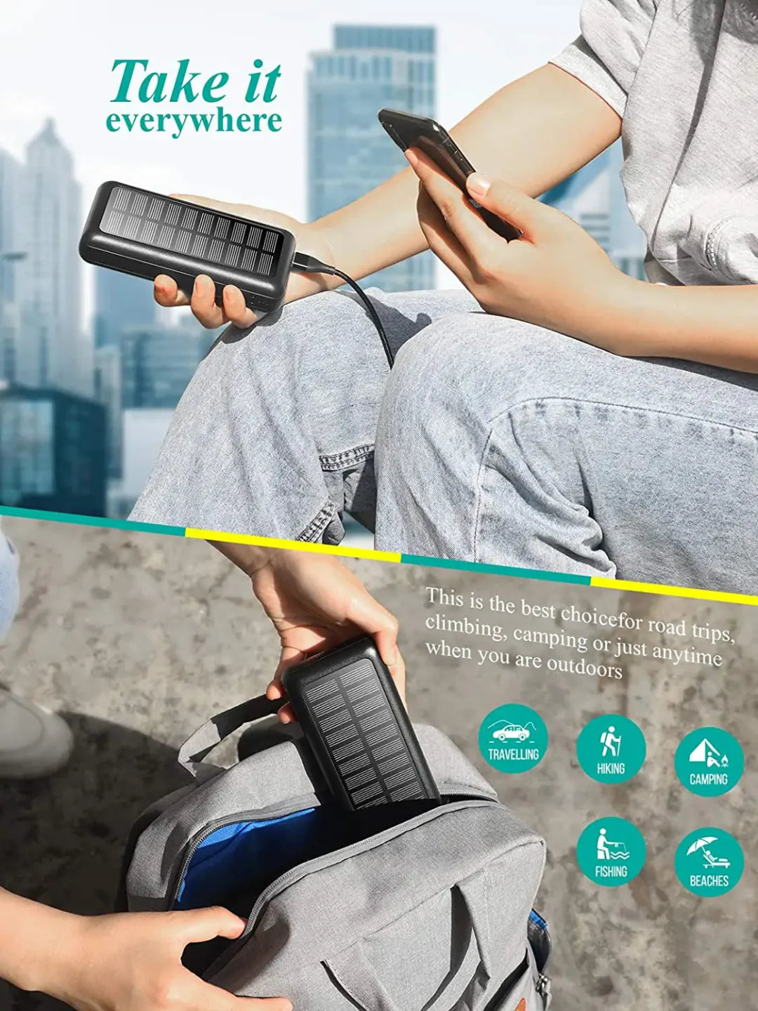 20,000Mah Slim Solar Power Bank