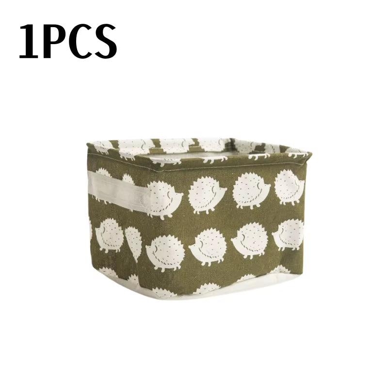 Small Foldable Canvas Storage Basket with Handle Cotton and Linen Desktop Storage Box Small Fresh Waterproof Storage Basket 1PC