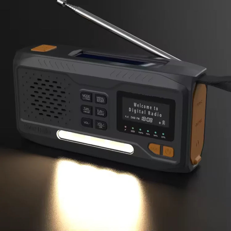 Solar Hand Crank Emergency Radio – Bluetooth, DAB+/FM, 4000Mah Power Bank, LED Torch & SOS Alarm