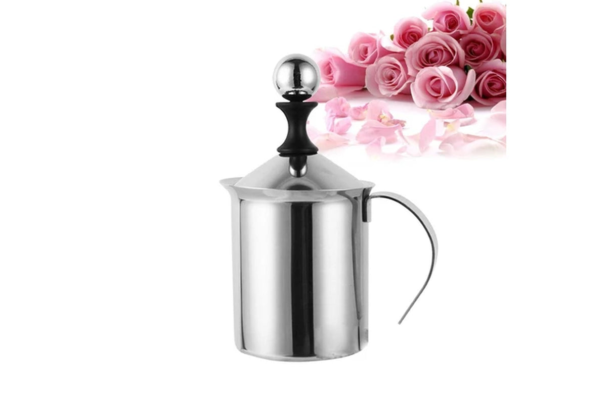 400Ml Double Mesh Manual Milk Frother Stainless Steel Hand Pump Milk Foamer Handheld Milk Frothing Pitchers for Cappuccions Coffee