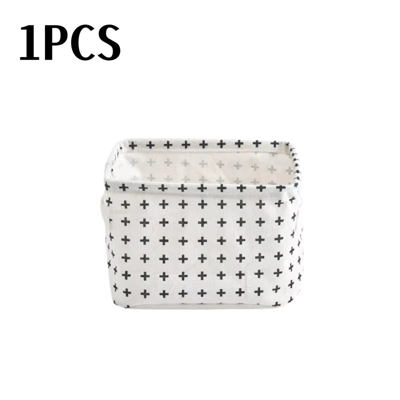 Small Foldable Canvas Storage Basket with Handle Cotton and Linen Desktop Storage Box Small Fresh Waterproof Storage Basket 1PC