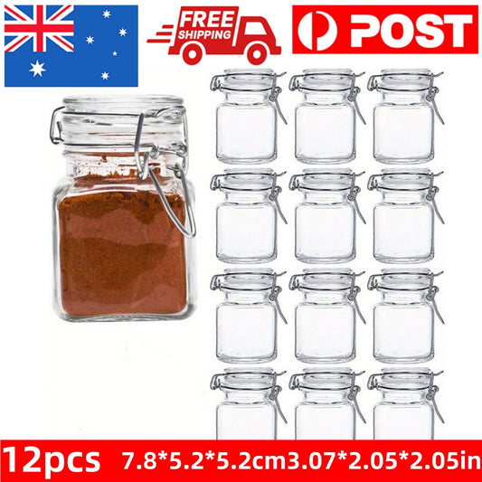 12Pcs 100ML Mini Glass Storage Jars Airtight Clip Top Lid Food Preserving Jar AU