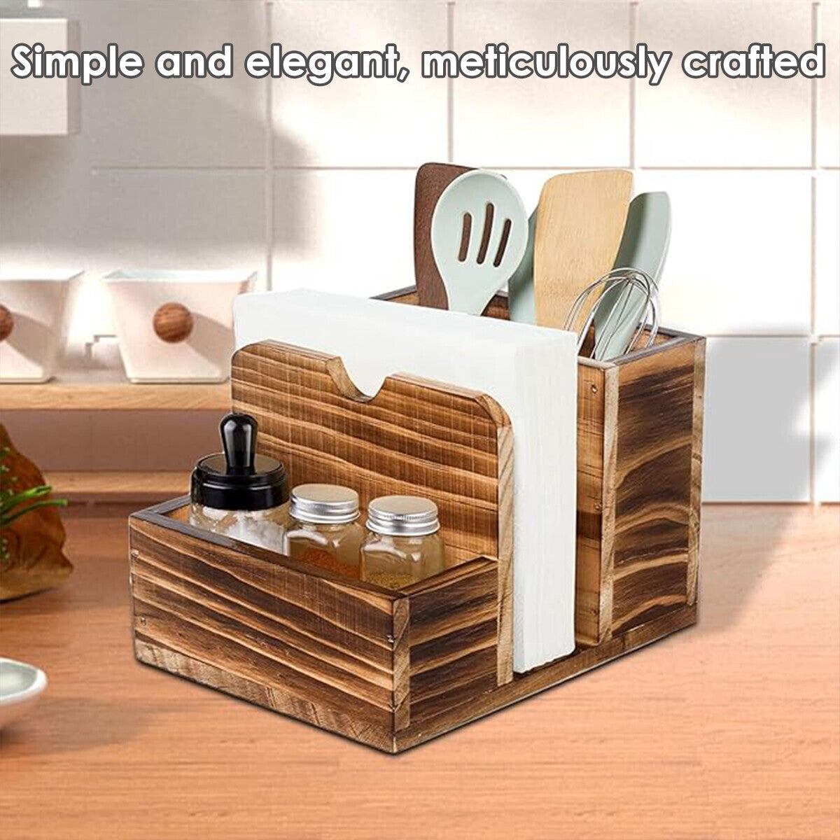 Wooden Spice Storage Box Kitchen Organizer Rack Countertop Container for Herbs
