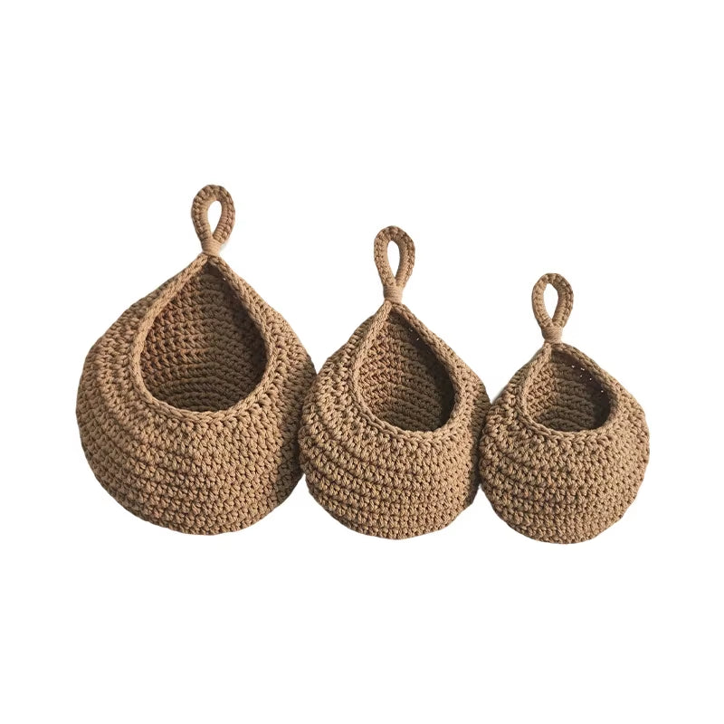 Handwoven Hanging Fruit Vegetable Basket, Organizer Container Decor for Kitchen Garden Mount Wall Plant